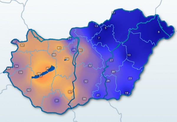 kép: ICI Meteorológia széllökés térkép csütörtök délután